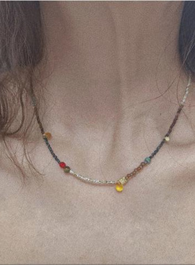 TsukiStudio 天然原创设计石珠古董日本饰品锁骨链小众项链