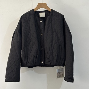 韩代订单款经典菱格纹简约高级圆领绵羊毛外套女显瘦夹克衫2025冬