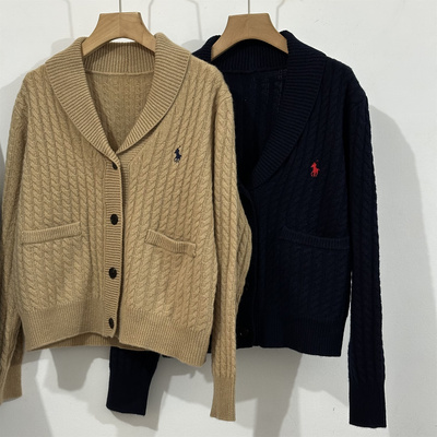 韩代订单款刺绣小马v领全羊毛针织开衫宽松百搭通勤外套2025冬季