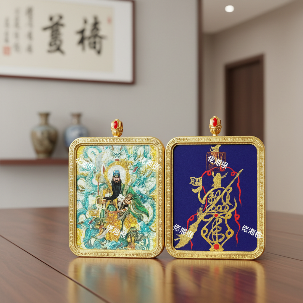 纯手绘关公真形唐卡吊坠