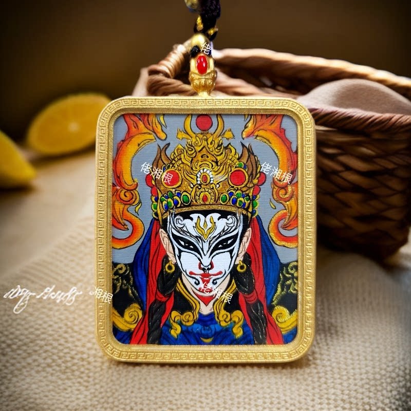 纯手绘【白鹤童子】唐卡吊坠双面道牌挂坠新春年货节挂件礼盒定制