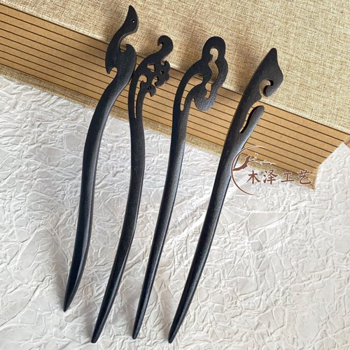 批发古风木质发簪女黑色檀木感簪子新中式木簪简约日常发钗子发钗