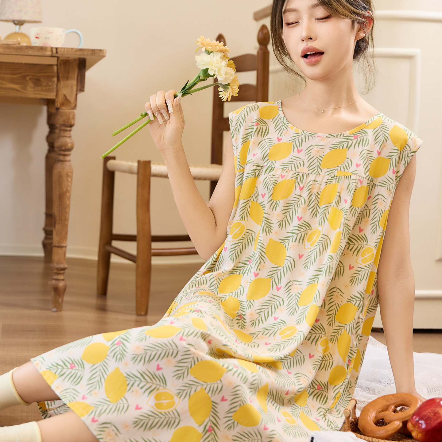 夏季新款莱赛尔棉绸无袖裙薄款加大公主睡裙睡衣韩版宽松家居服裙