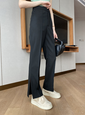 Mooelpom侧开叉显腿长西装裤垂感烟管裤女显瘦直筒宽松中缝长裤子