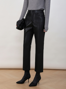 Mooelpom2025秋冬新款中缝直筒九分皮裤女显瘦百搭中腰蛋白皮裤子