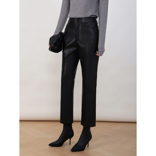 秋冬中缝九分皮裤百搭显瘦