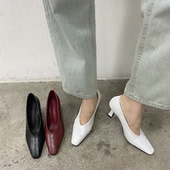 韩国女鞋 巫显瘦复古气质名媛5cm高跟鞋 细跟软皮日常上班OL通勤职