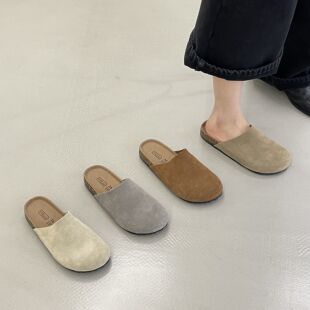 十三行女鞋实拍好穿又好搭韩系懒惰风真皮厚底包头半拖懒人勃肯鞋
