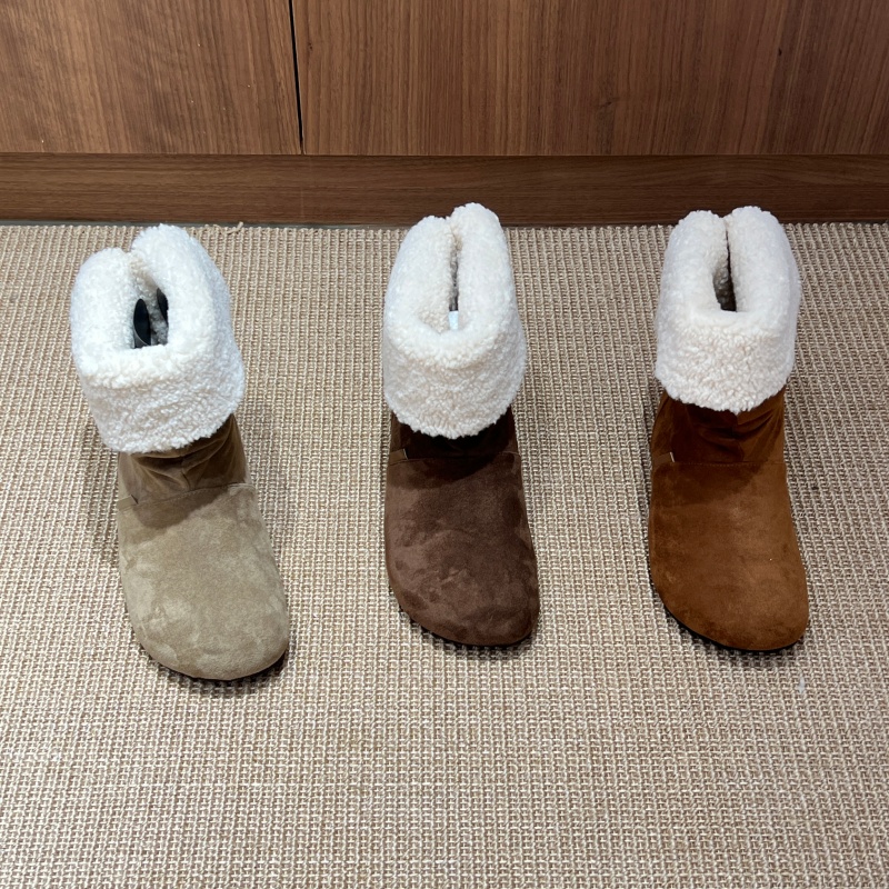十三行女鞋实拍雪地靴冬季皮毛一体保暖毛毛短靴复古加绒加厚棉靴