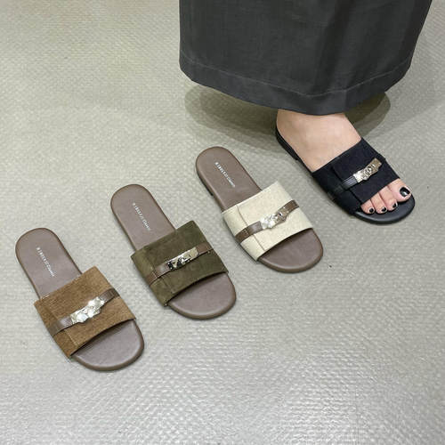 十三行女鞋实拍韩式高级感一字拖韩女外穿平底拖鞋气质通勤凉拖鞋