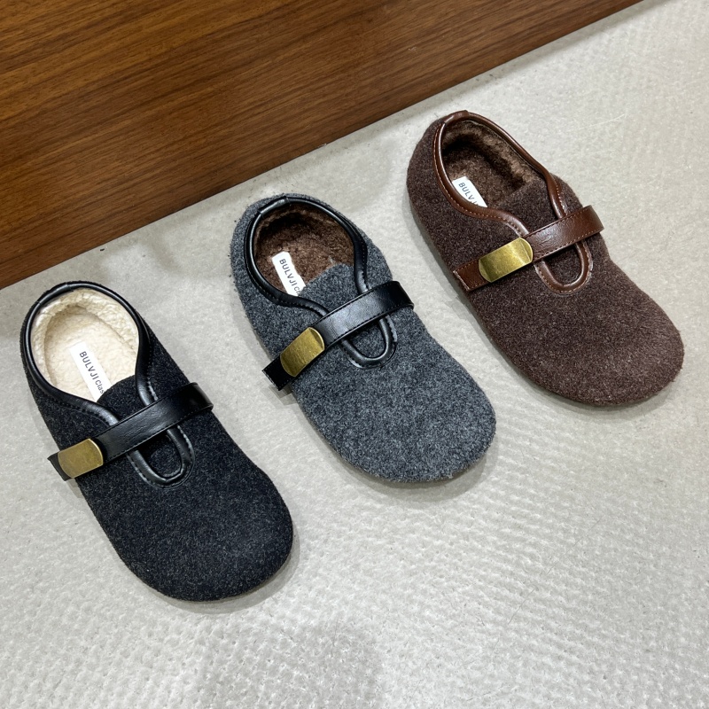 十三行女鞋实拍加绒复古加绒毛毛鞋女外穿保暖玛丽珍鞋秋冬平底