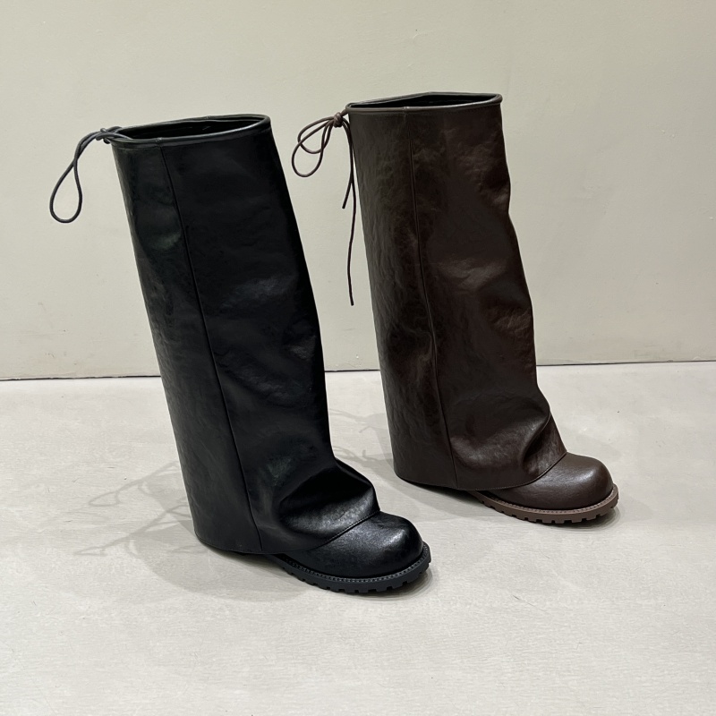 十三行女鞋实拍粗跟复古裤管靴时尚长筒靴百搭舒适不过膝骑士靴女
