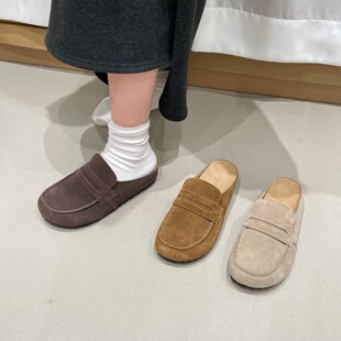 十三行女鞋实拍软包头半拖鞋女2026秋季外穿凉拖懒人一脚蹬乐福鞋