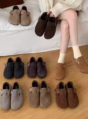 实拍BEI LI XUAN秋冬保暖毛毛鞋软防滑磨砂真皮加绒勃肯鞋2.5公分