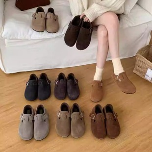 软防滑磨砂真皮加绒勃肯鞋 XUAN秋冬保暖毛毛鞋 2.5公分 实拍BEI