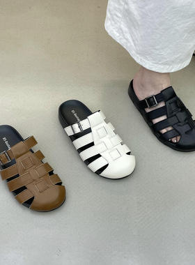 十三行女鞋实拍2026夏韩版包头拖女外穿编织镂空一脚蹬懒人穆勤鞋