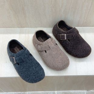 女勃肯鞋 十三行女鞋 实拍加绒内增高5CM秋冬毛呢绒里防滑单鞋