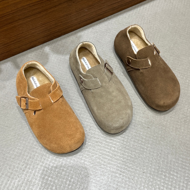 十三行女鞋实拍加绒软厚底内真皮勃肯鞋秋冬懒人百搭棉鞋豆豆鞋