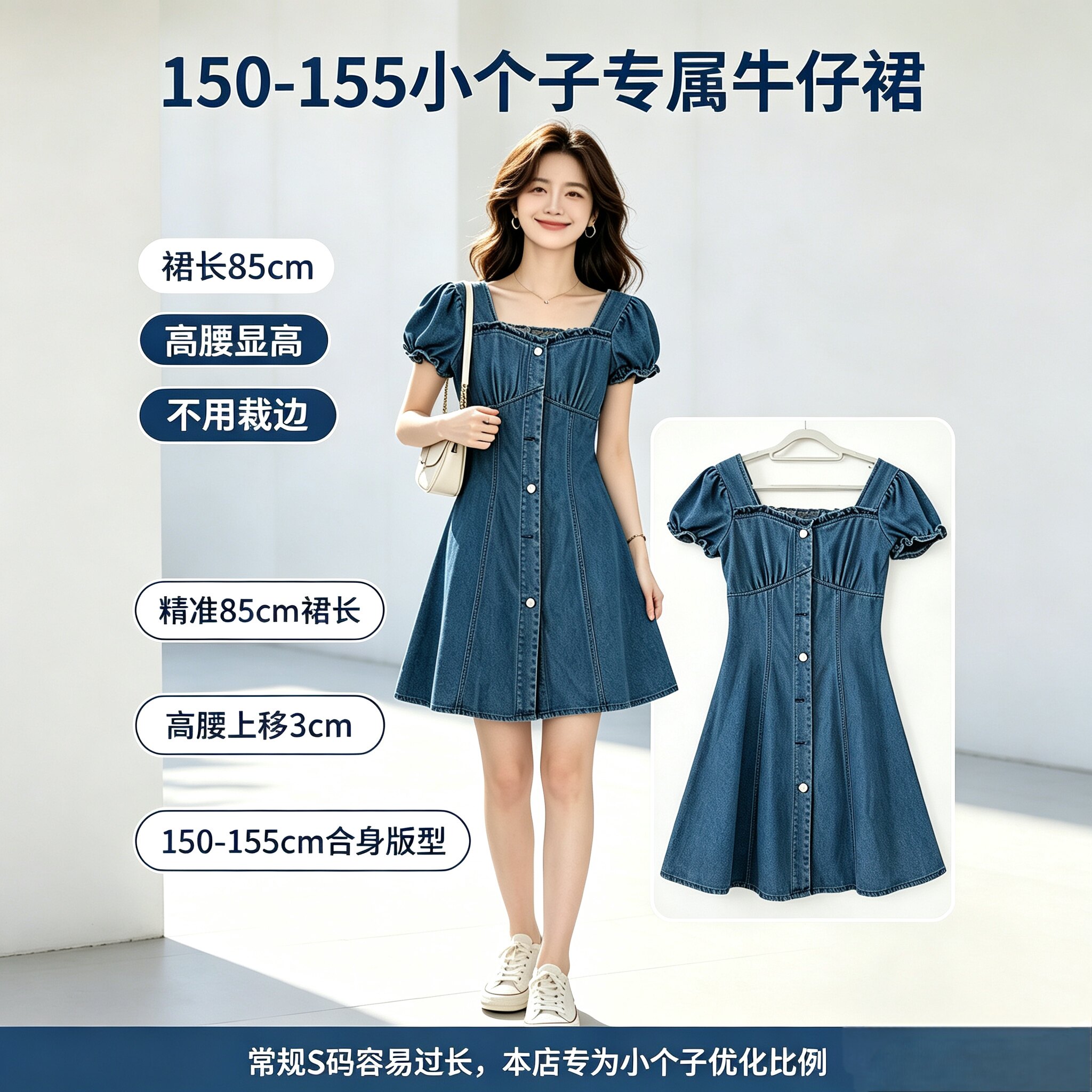 爱西里复古蓝牛仔A字显瘦连衣裙