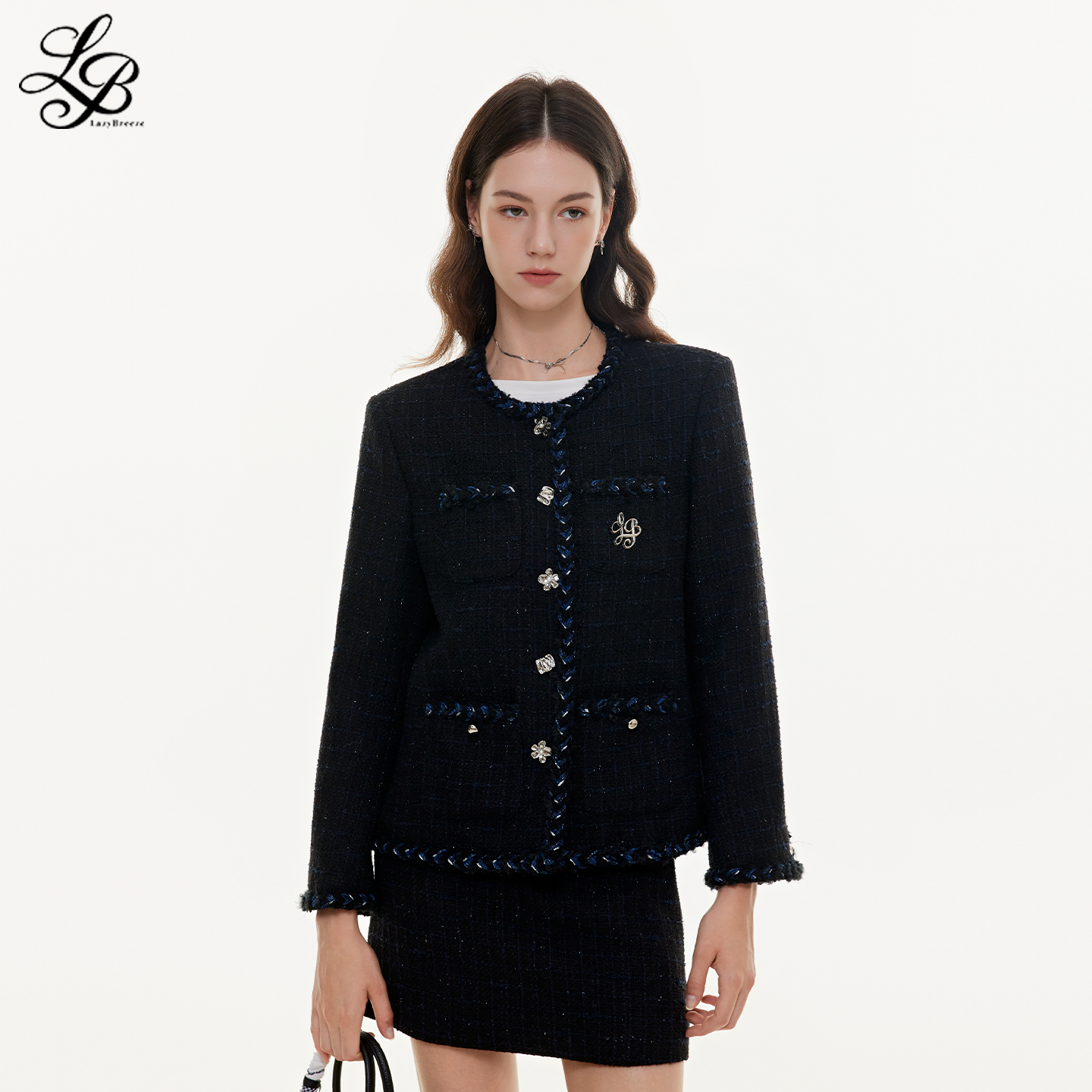 LazyBreeze秋季原创法式轻奢高级感修身短款小香风外套/短裙套装