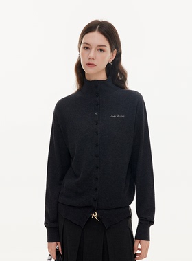 LazyBreeze秋季薄款针织开衫设计感上衣灰色毛衣早秋灰色打底衫女