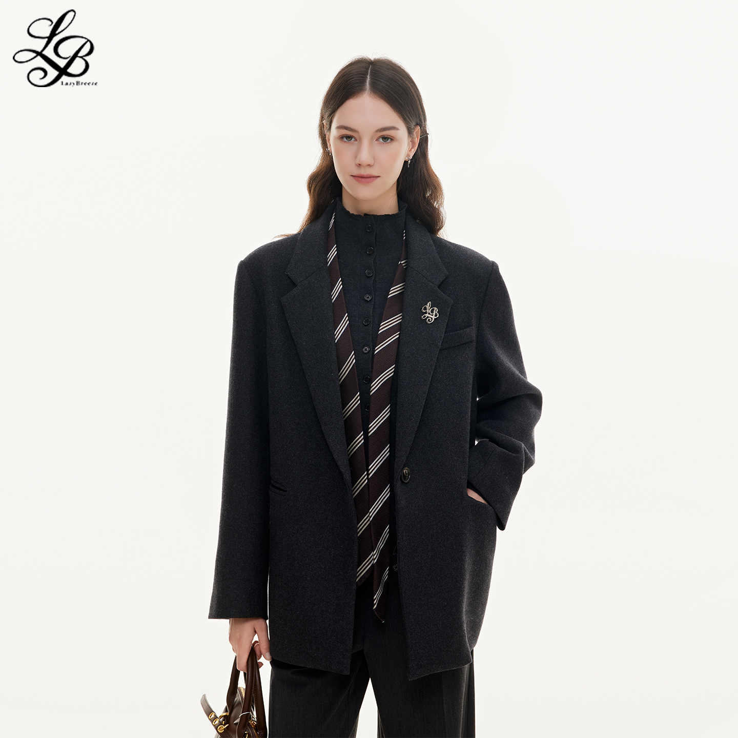 LazyBreeze原创金属标高级感毛呢外套保暖呢子西装上衣女