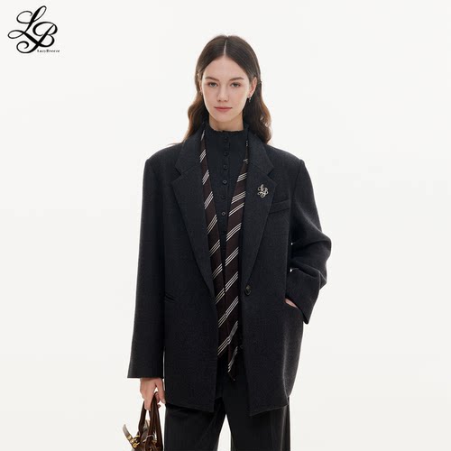 LazyBreeze原创金属标高级感毛呢外套保暖呢子西装上衣女