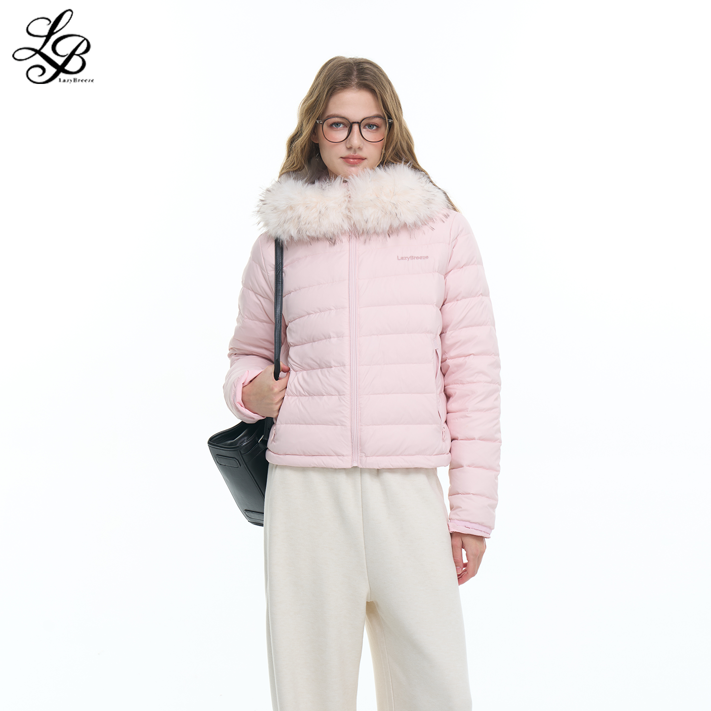 LazyBreeze 保暖收腰显瘦连帽大毛领90白鸭绒排骨羽绒服女外套