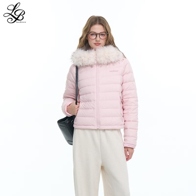 LazyBreeze 保暖收腰显瘦连帽大毛领90白鸭绒排骨羽绒服女外套