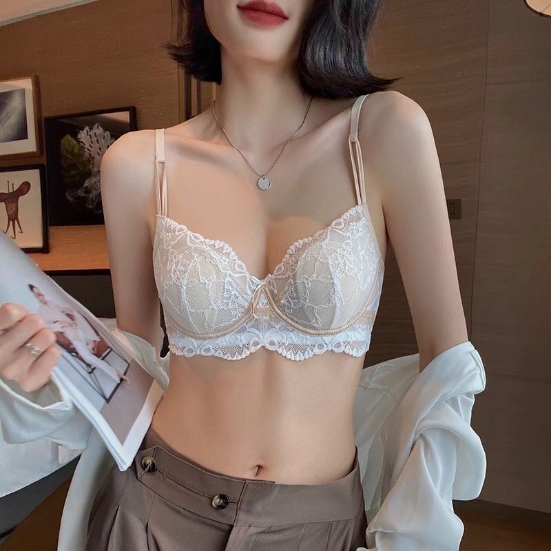 秋冬法式小胸内衣女薄款透气收副乳防下垂兔耳杯性感纯欲蕾丝文胸