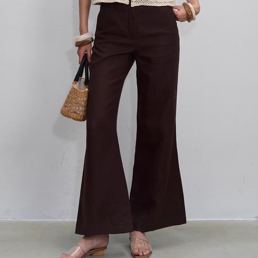 巧克力色100亚麻微辣裤