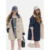 DeesseSicile 巴恩风宽松休闲撞色双面可穿连帽风衣女中长款 外套