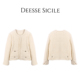 Deessesicile法式 米白色粗花呢夹棉短款 外套智性通勤圆领棉服上衣