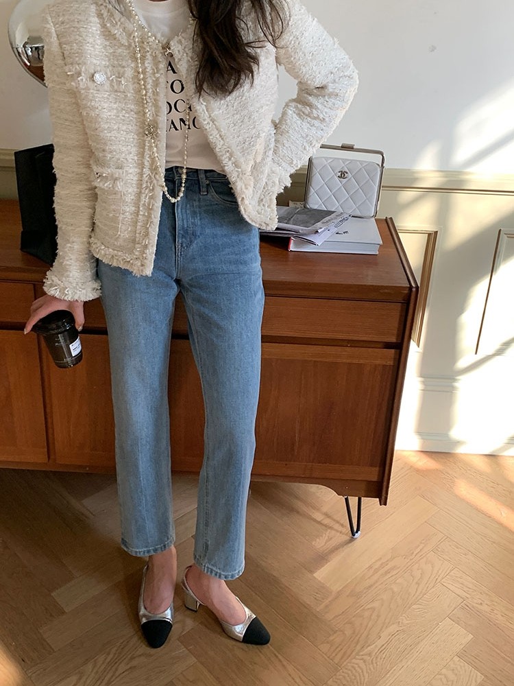 全棉小直筒烟管牛仔裤