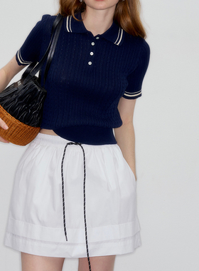 DeesseSicile 解锁俏皮白色甜美芭蕾风双层裙摆撞色抽绳半身裙女