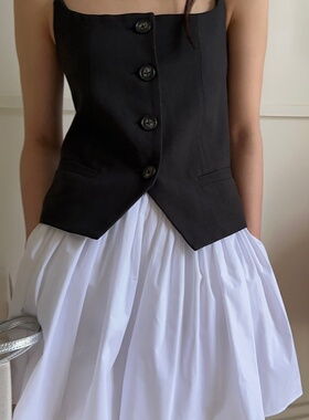 DeesseSicile高智老钱风黑色立裁修身显瘦通勤气质西装马甲背心女