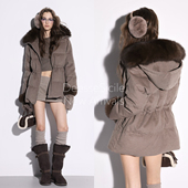 Deessesicile 羽绒服女 手套款 LP狐狸毛领连帽鹅绒服羊毛中长款