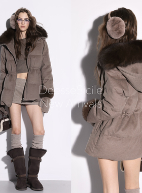 Deessesicile YS/LP狐狸毛领连帽鹅绒服羊毛中长款手套款羽绒服女