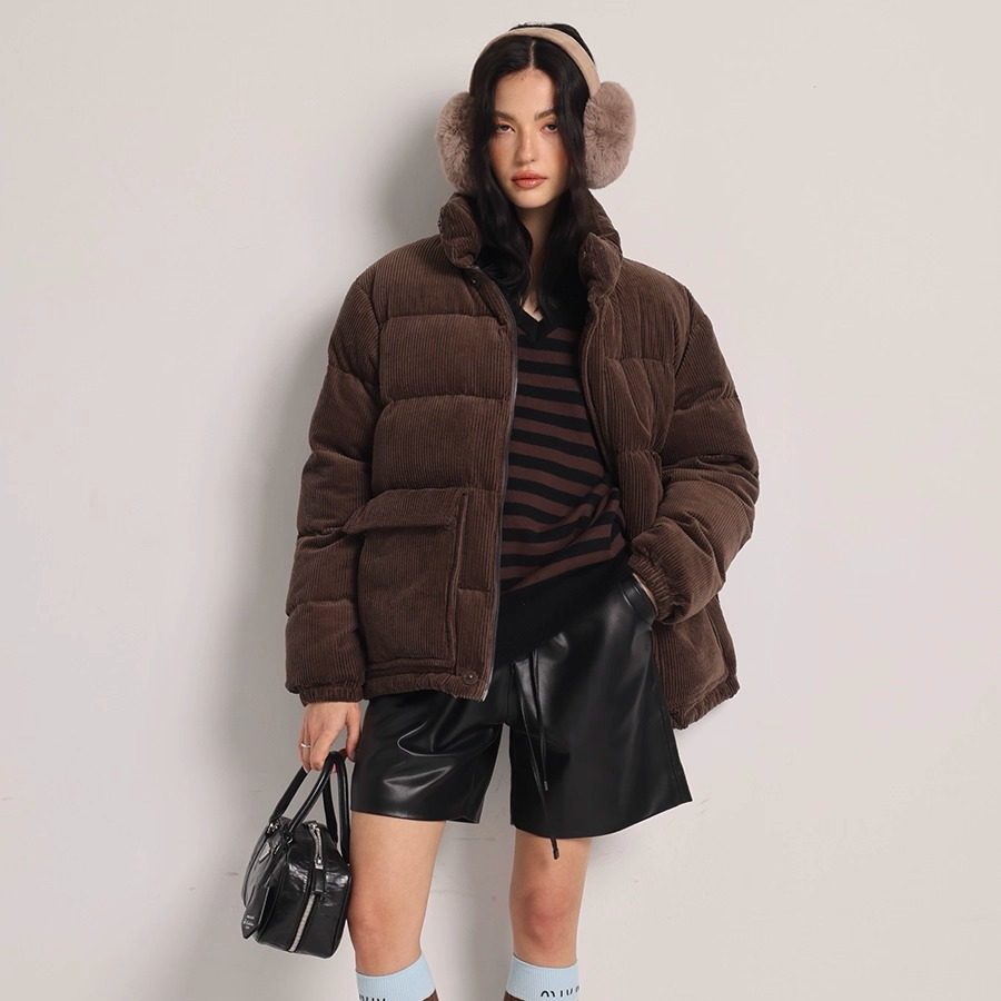 Deessesicile老钱复古咖色灯芯绒白鸭绒外套简约休闲面包羽绒服女,女装/女士精品,羽绒服,淘宝优惠券,粉丝福利购,淘宝优惠卷