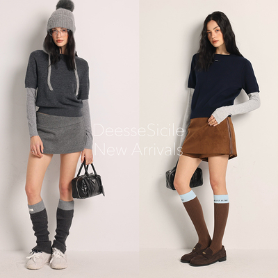 知性叠穿假两件套头针织衫