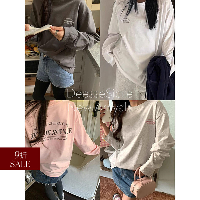 Deessesicile 折扣 秋冬加厚款字母T恤女宽松休闲长袖打底上衣女