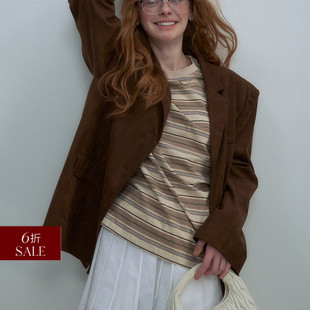 宽松外套女 主流回归咖色麂皮绒复古老钱风西装 Deessesicile 折扣