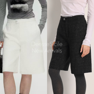 裤 简约气质直筒西装 女 白色粗花呢五分裤 Deessesicile智性通勤中裤