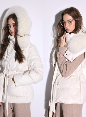 Deessesicile YS/LP老钱风白色狐狸毛领羊毛呢鹅绒服羽绒马甲外套