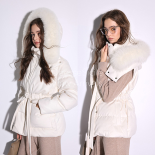 DeessesicileYS/LP老钱风白色狐狸毛领羊毛呢鹅绒服羽绒马甲
