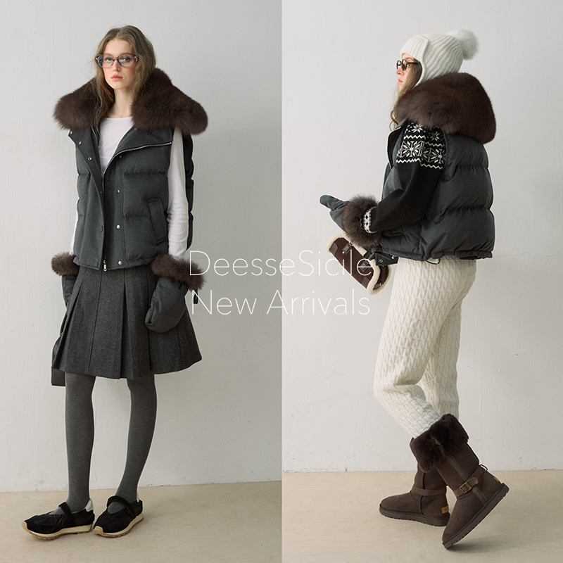 老钱风紫貂色狐狸毛翻领鹅绒马甲