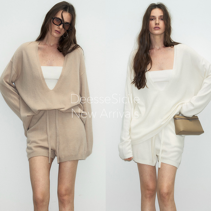 知性叠穿两件套针织上衣短裤套装