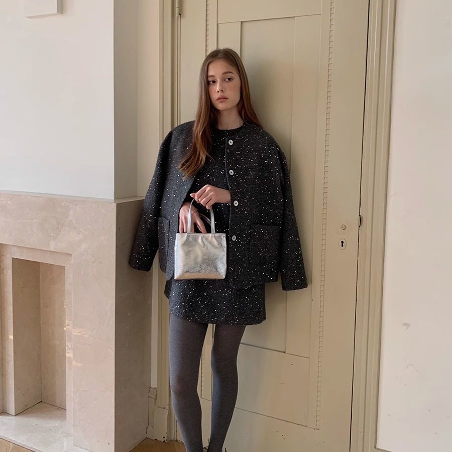 Deessesicile 银灰色满天星亮片粗花呢四件套装小香风阔版外套女,女装/女士精品,短外套,淘宝优惠券,粉丝福利购,淘宝优惠卷