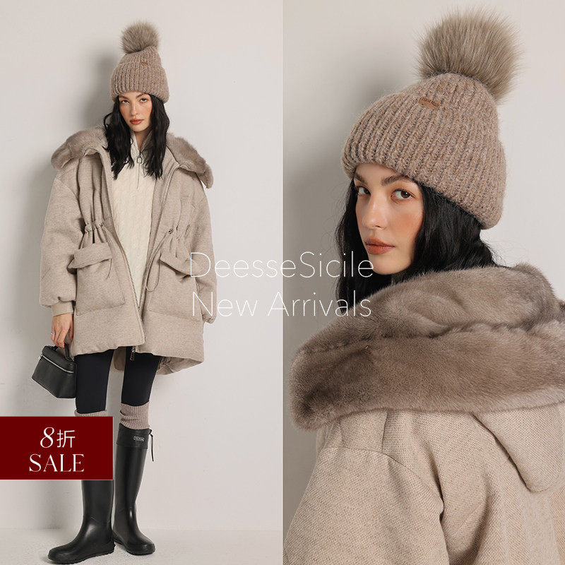 Deessesicile 折扣 高奢YS水貂鹅绒羊毛呢连帽外套加厚羽绒服女