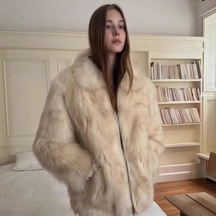 Deessesicile芬兰进口saga认证狐狸毛皮草减龄名媛千金翻领外套女